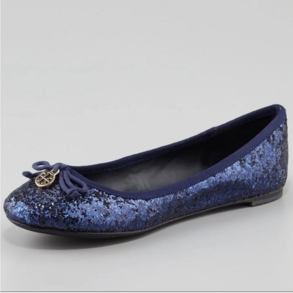 Tory Burch Chelsea Glitter Ballet Flats Navy Blue Size 8.5